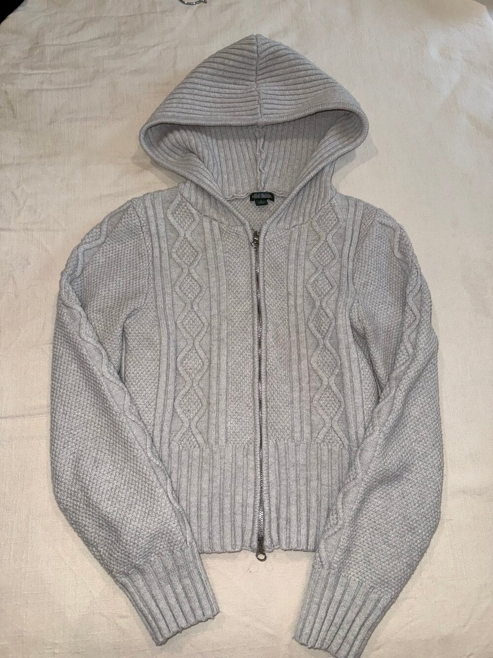 Wild Fable Gray Cable Knit Zip Up Hooded Cardigan Sweater Size Small